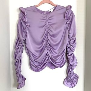 H&M purple frilly ruffles gathered long sleeve satin-like blouse M NWT